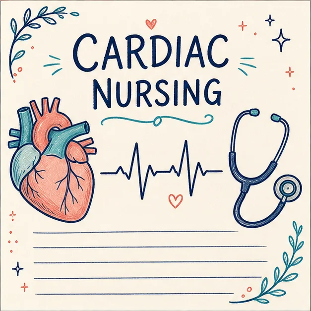 Handwritten cardiac nursing study cover