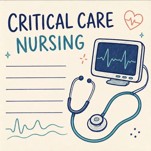 Handwritten critical care nursing study cover